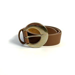 Faux Brown Leather Target Belt sz Small w/ Half Moon Buckle